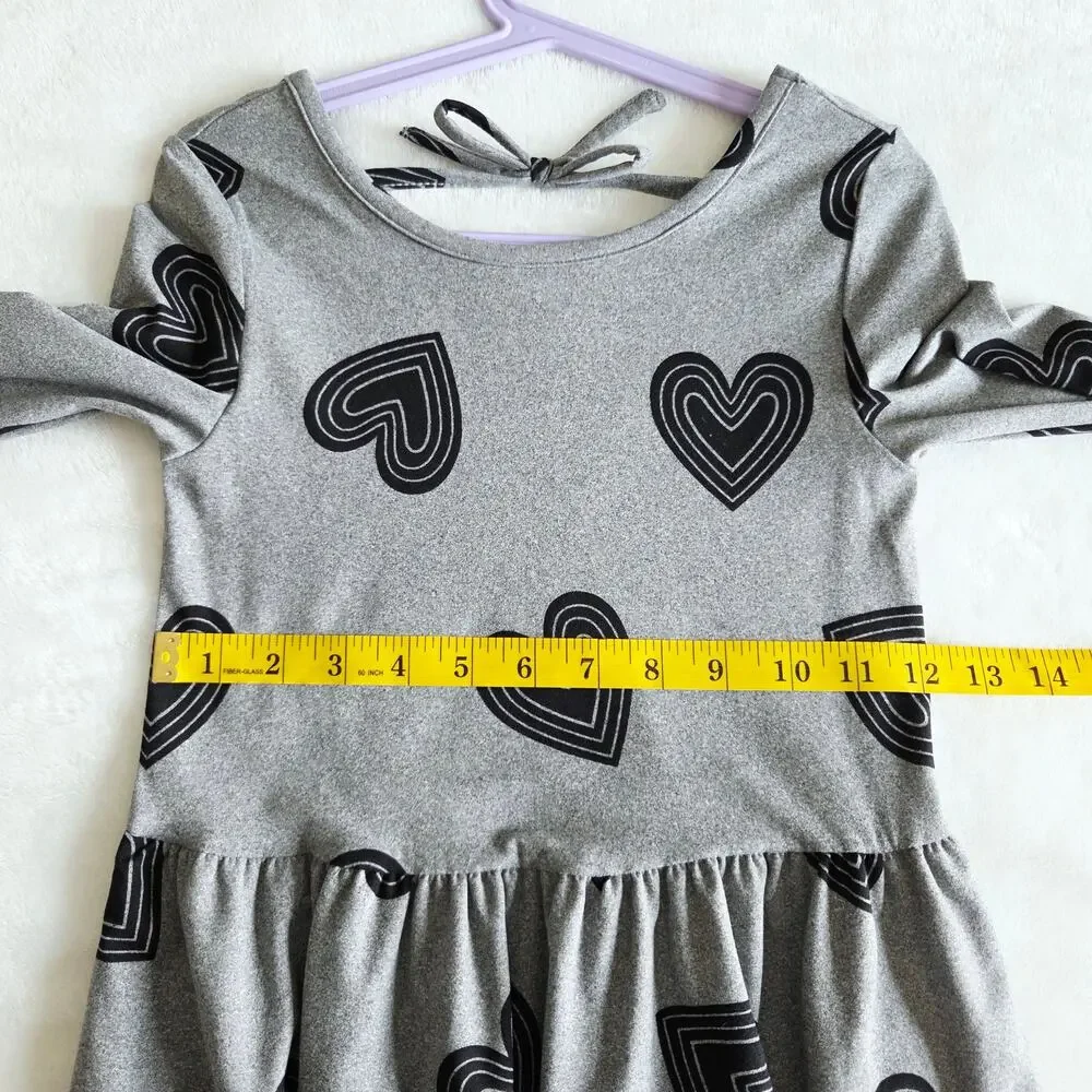 Epic Threads Gray Long Sleeve Heart Print Tiered Dress Kids Size 6